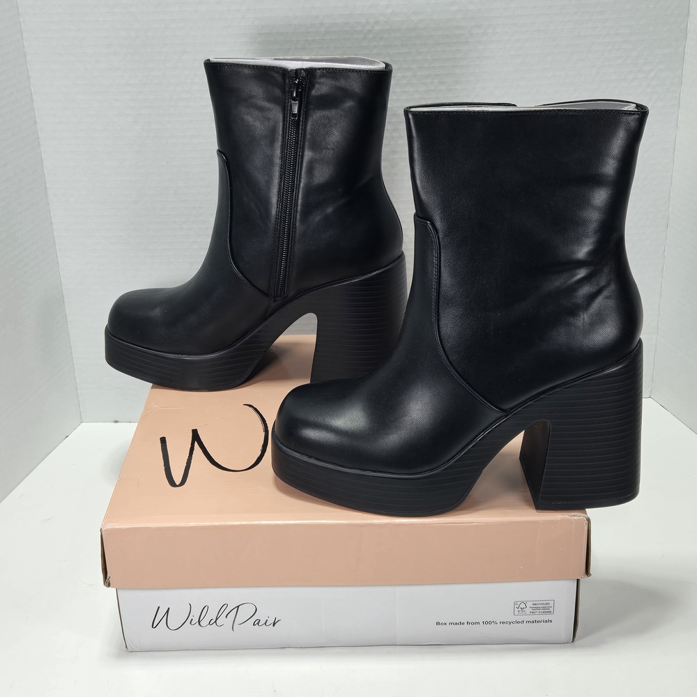 Wild Pair Stellaa Mid-calf Black Chunky Platform Ankle Boots Women's Size 9 - Picture 2 of 13